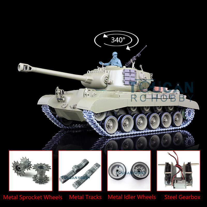 2.4GHz Henglong 1/16 Scale 7.0 Upgraded M26 Pershing RC Tank Model 3838 with Metal Tracks, Sprocket Wheels, Engine Sound & Smoke System - Realistic Military Vehicle for Collectors and Hobbyists (Battle Simulation, Outdoor Play, Display Showcase)