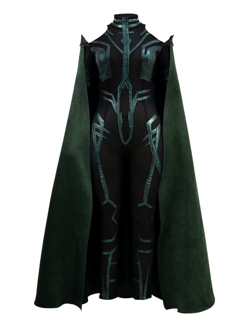 VOSTE Women's Halloween Cosplay Costume - Green PU Cloak Outfit for Witch, Vampire, or Gothic Party | Perfect for Halloween, Cosplay Events & Themed Parties