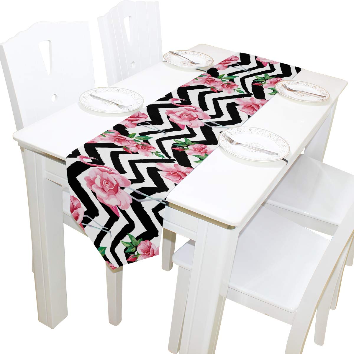 Pink Flamingo Table Runner - Striped Polyester Decor for Parties & Dinners