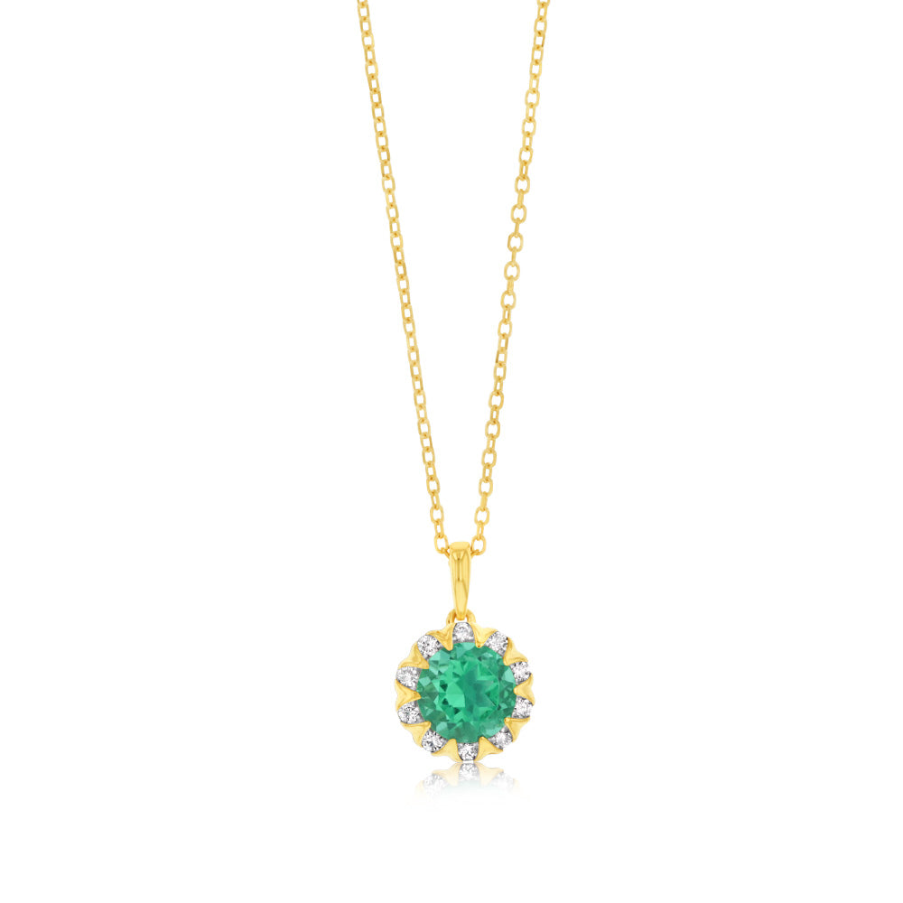 0.87 Carat Lab-Created Emerald & Diamond Pendant Necklace with 45cm 9K Yellow Gold Chain - Elegant Jewelry Gift for Women, Perfect for Weddings, Anniversaries & Special Occasions