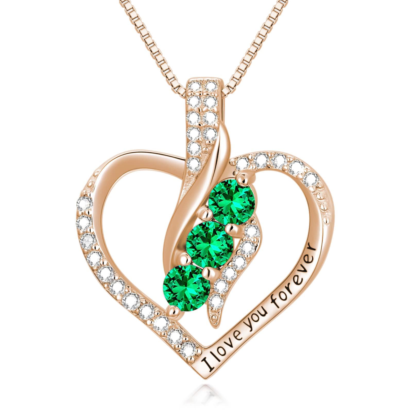 925 Sterling Silver & Rose Gold Birthstone Heart Necklace - Valentine's Day, Birthday & Anniversary Jewelry Gift for Women, Wife, Girlfriend, Mom, Sister | Perfect for Romantic Occasions, Special Celebrations & Everyday Wear