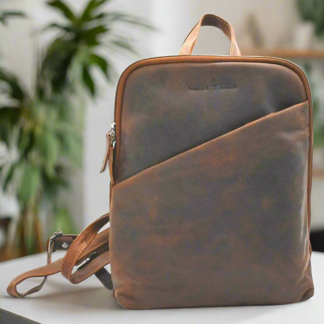 Premium Greenwood Leather Claire Backpack for Women - Stylish & Durable Laptop Bag for Work, Travel & College - Water-Resistant Genuine Leather Backpack with USB Charging Port