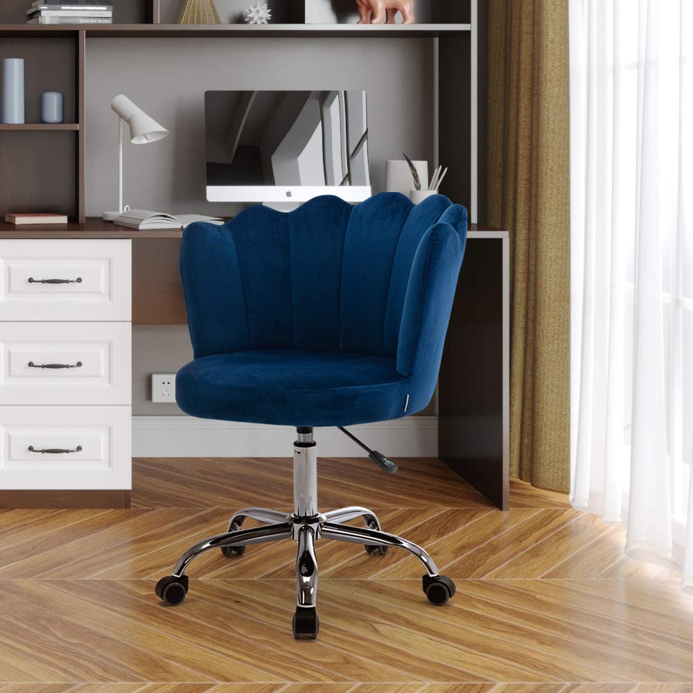 Modern Velvet Swivel Chair - Mid Century Upholstered Accent Chair with Adjustable Height | Velvet Desk Chair & Vanity Stool for Living Room, Bedroom & Home Office | Blue Velvet Leisure Armchair for Reading, Working & Relaxing