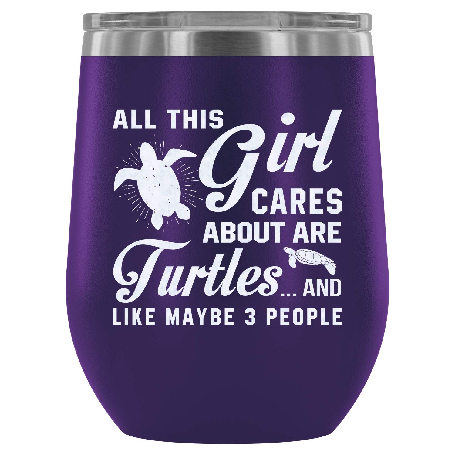 Vacuum Insulated Stainless Steel Stemless Wine Tumbler - 12oz Turtle Lover Design, Purple Wine Glass for Turtle Enthusiasts | Perfect for Outdoor Picnics, Beach Parties & Wine Tasting Events