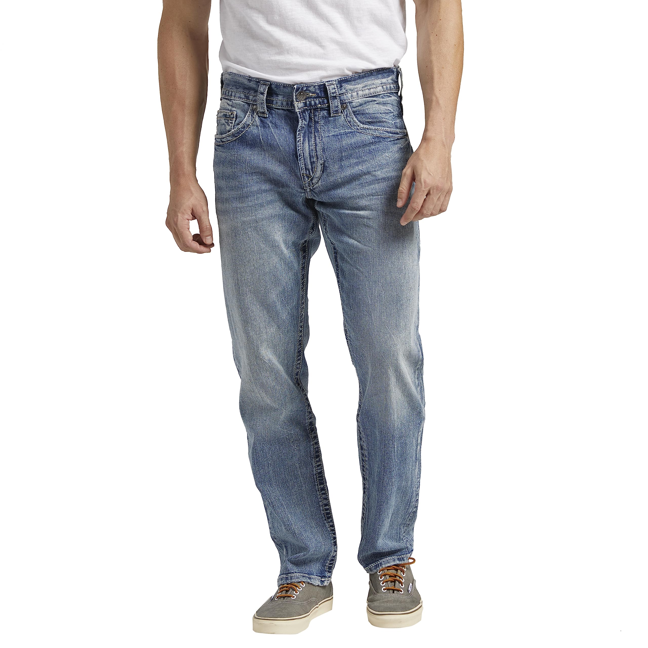 Silver Jeans Co. Men's Big & Tall Eddie Relaxed Fit Tapered Leg Jeans - Comfortable Stretch Denim Pants for Casual Wear & Everyday Use