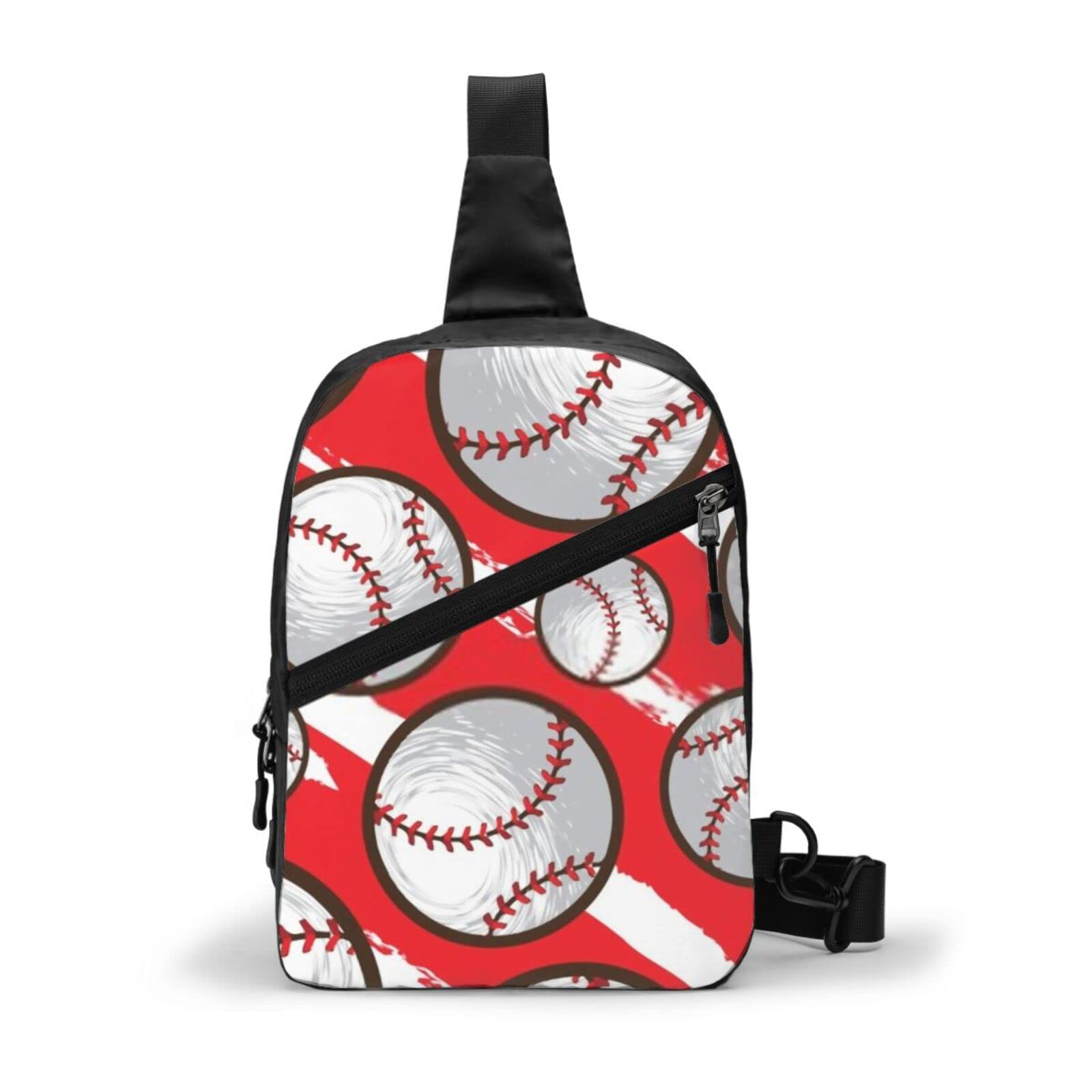 Red and White Baseball Sling Crossbody Backpack - Lightweight Shoulder Bag for Men & Women - Perfect for Hiking, Travel, Cycling, and Outdoor Adventures