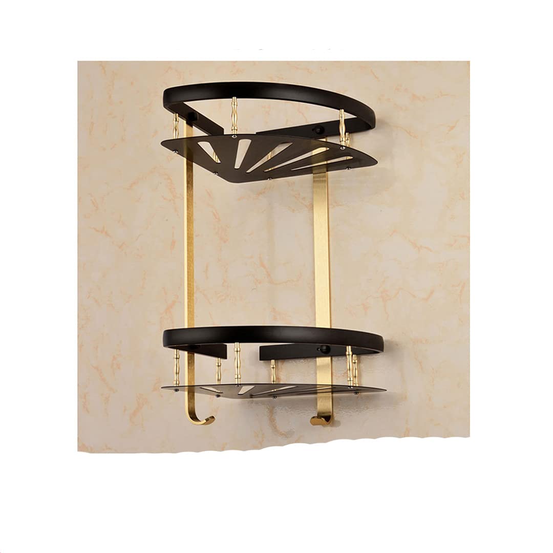 Gold Aluminum Corner Shower Shelf - Wall Mounted Bathroom Organizer for Shampoo, Soap & Cosmetics - Space Saving Storage Rack for Small Bathrooms (Black/Gold) - Perfect for Apartments, Dorms & Compact Showers