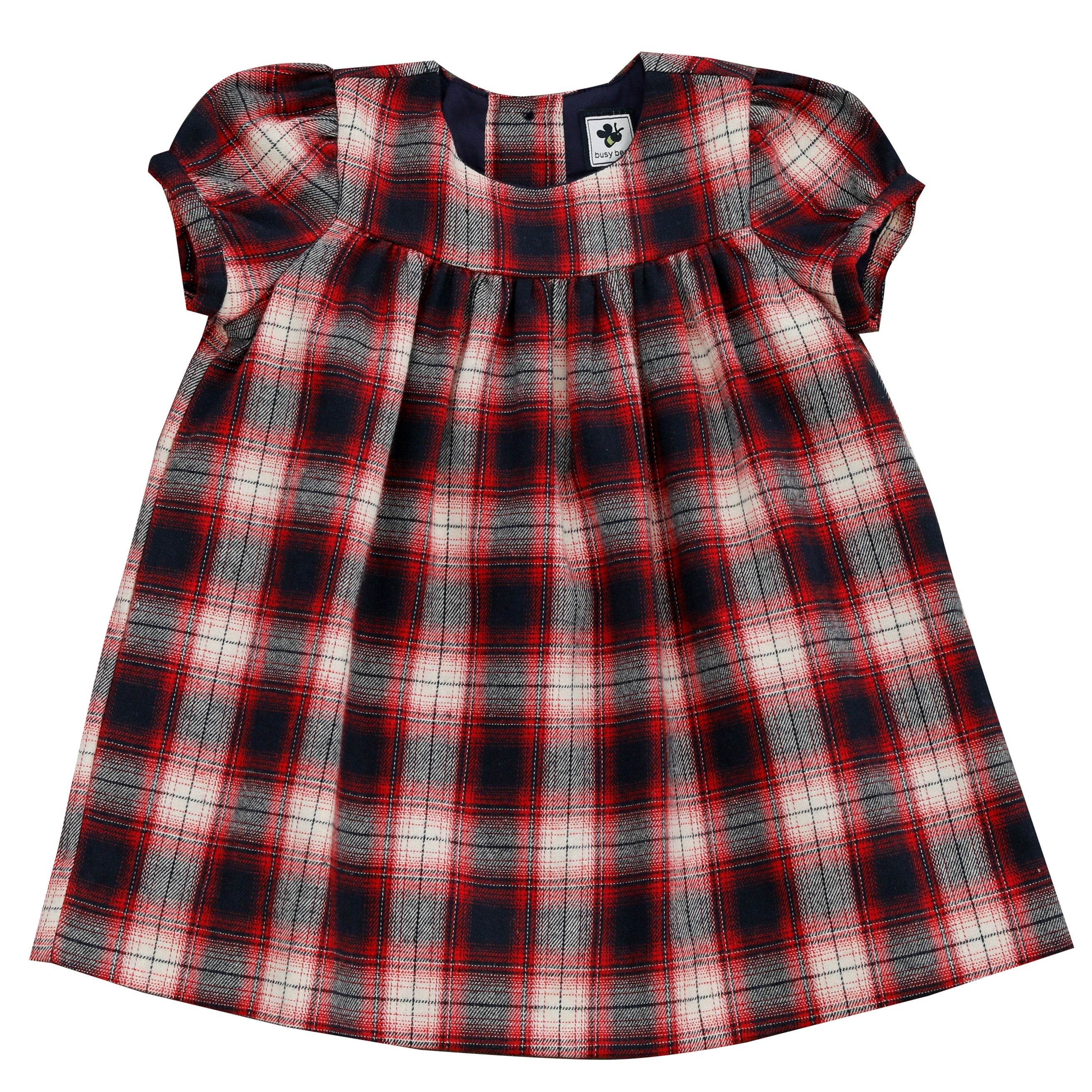 Matilda Girls Puff Sleeve Dress - Red Plaid Floral Print Cotton Dress for Toddler Girls 2-4 Years | Perfect for Birthday Parties, Christmas & Family Photos
