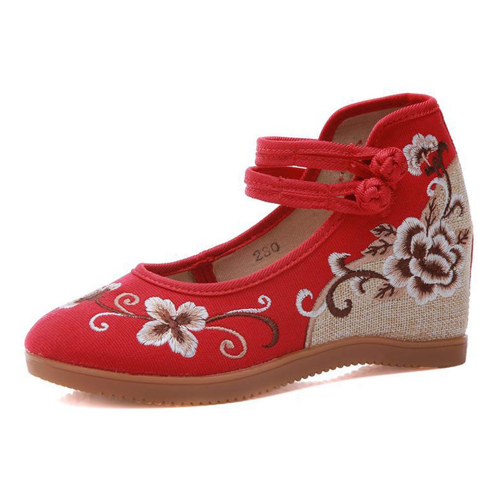 XLH Chinese Embroidered Ethnic Style Women's Casual Oxford Wedge Shoes - Traditional Hanfu Dance Shoes for Women, Comfortable & Stylish for Daily Wear, Cultural Events, and Dance Performances