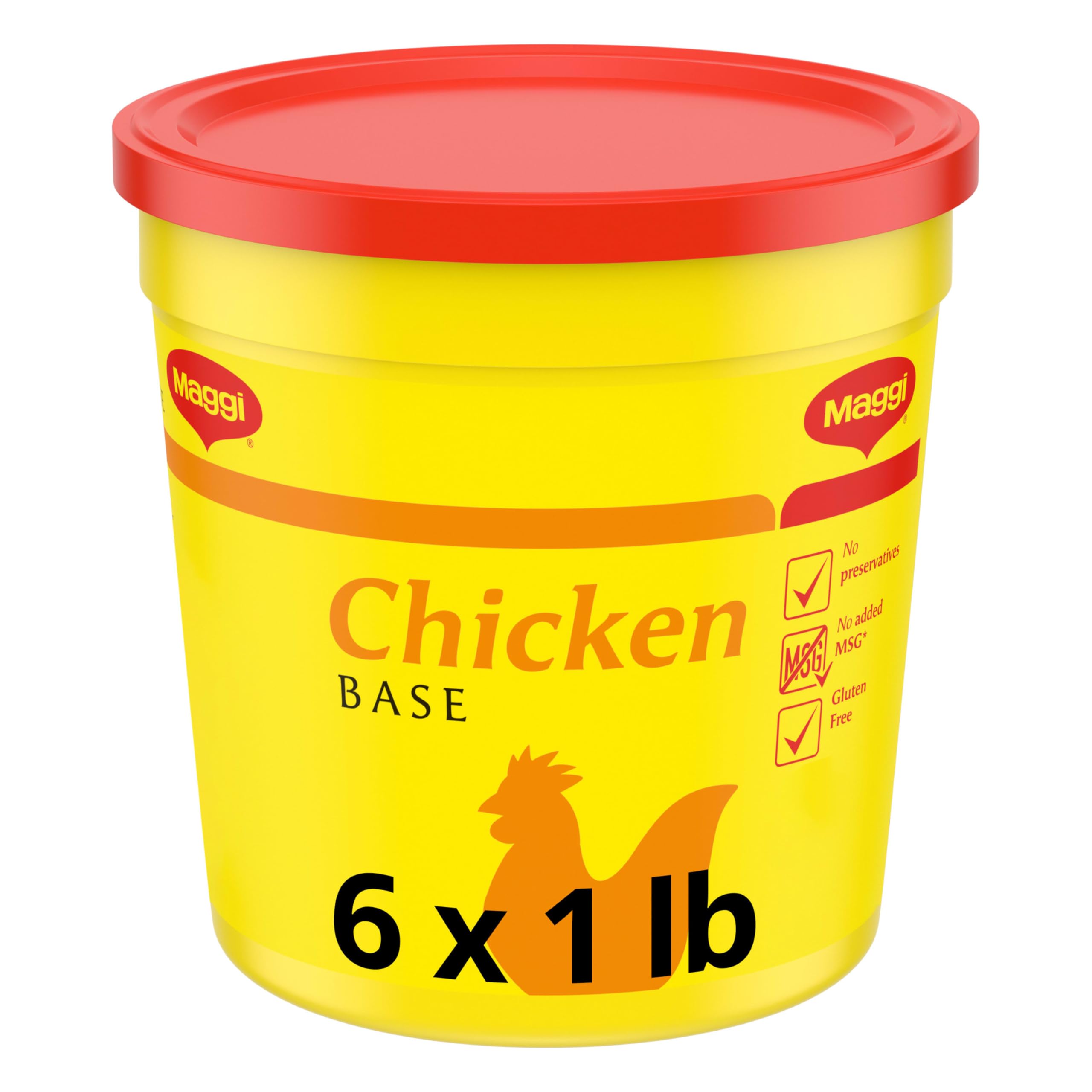 Maggi Chicken Base - Gluten Free, No MSG, 1 lb Bulk Tub (Pack of 6) | Premium Bouillon & Stock for Soups, Stews & Cooking | Restaurant & Home Kitchen Essential