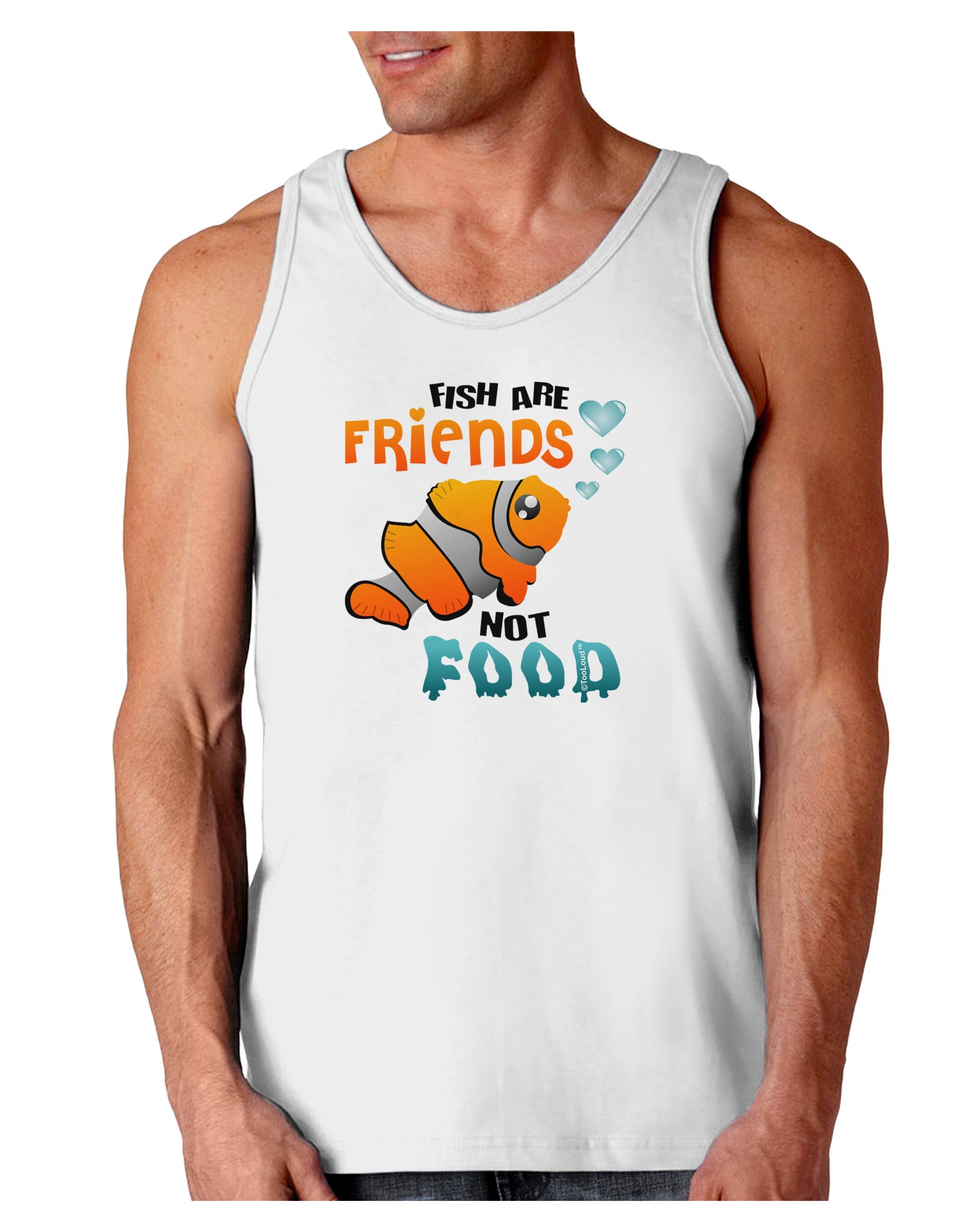 TooLoud Fish Are Friends Not Food Graphic Loose Fit Tank Top for Women - Casual Summer Beachwear & Funny Statement Tee