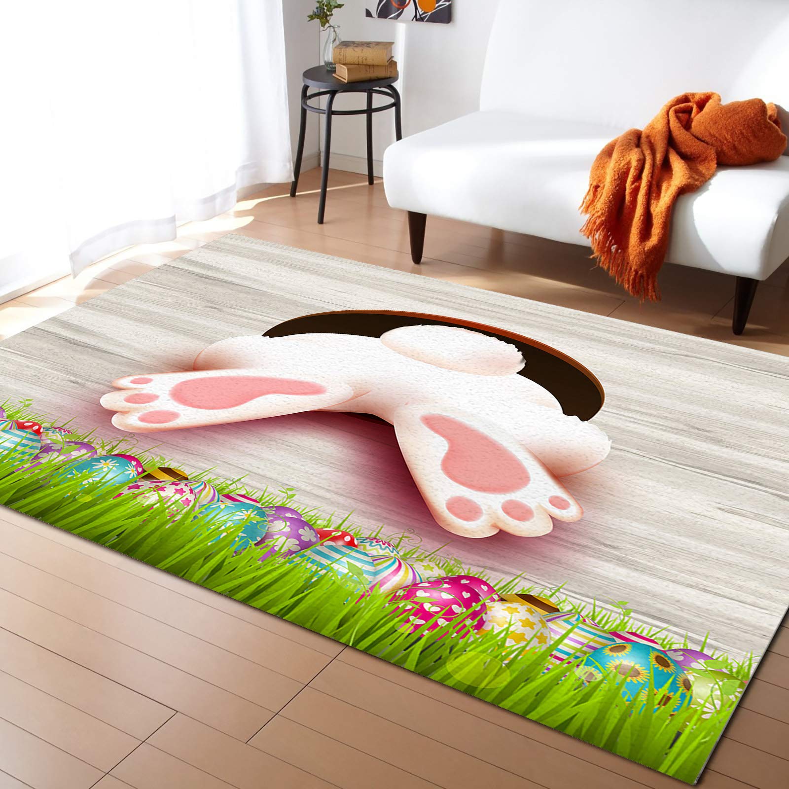 5'x8' Large Non-Slip Area Rug - Happy Easter Bunny Butt with Grass Eggs Design - Soft Floor Mat for Bedroom, Living Room, Kitchen - Perfect for Easter Decor & Home Comfort