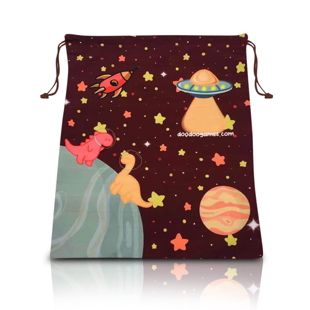 Doodoogames Kids Canvas Drawstring Cinch Bag - Dinosaur Themed Toy Storage Organizer for Baby Toys, Game Pieces & Sets - Orange | Perfect for Playroom Organization, Birthday Party Favors & Travel Toy Storage