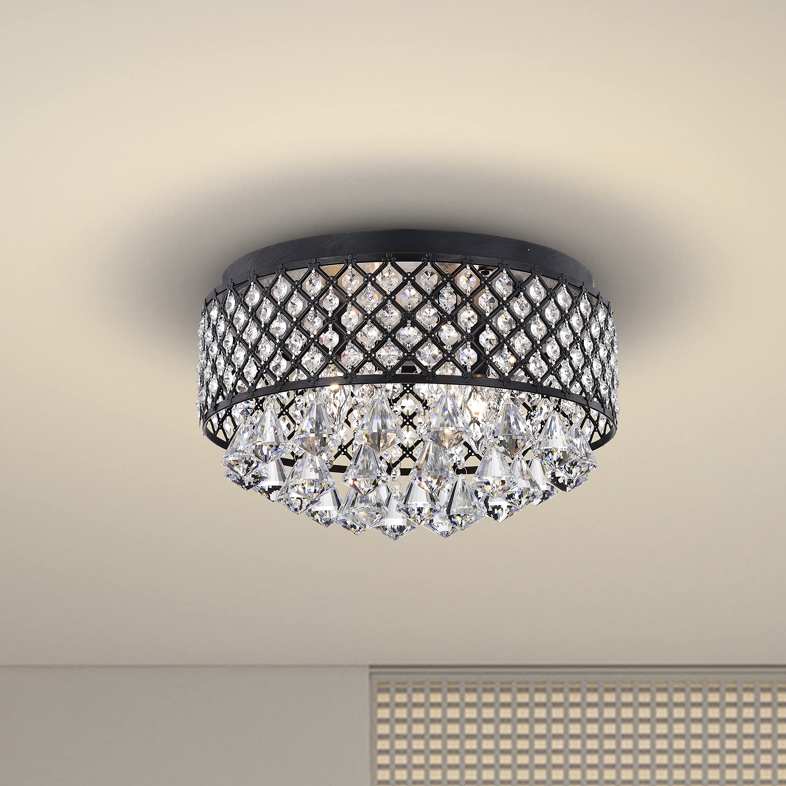 4-Light Modern Drum Chandelier Flush Mount Ceiling Light Fixture - 16.5