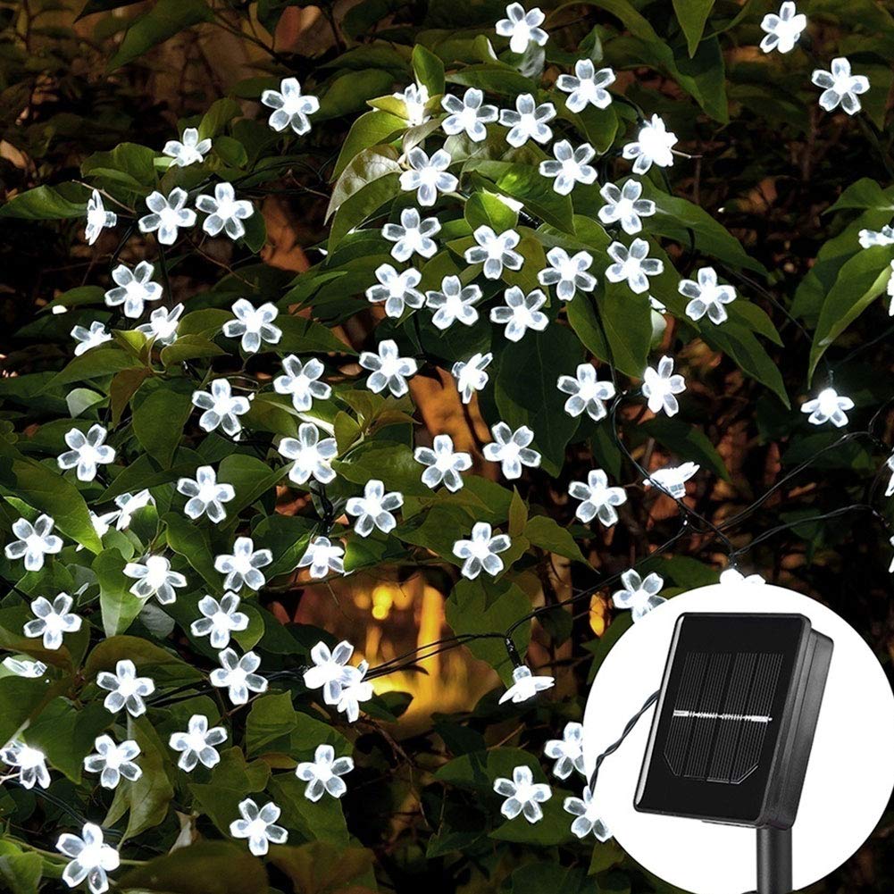 YESBAY 50 LED Solar String Lights - 7m IP65 Waterproof Outdoor Fairy Lights for Christmas, Wedding, Party, Garden, Bedroom - Romantic White Sakura Design for Home Decor & Backyard Lighting