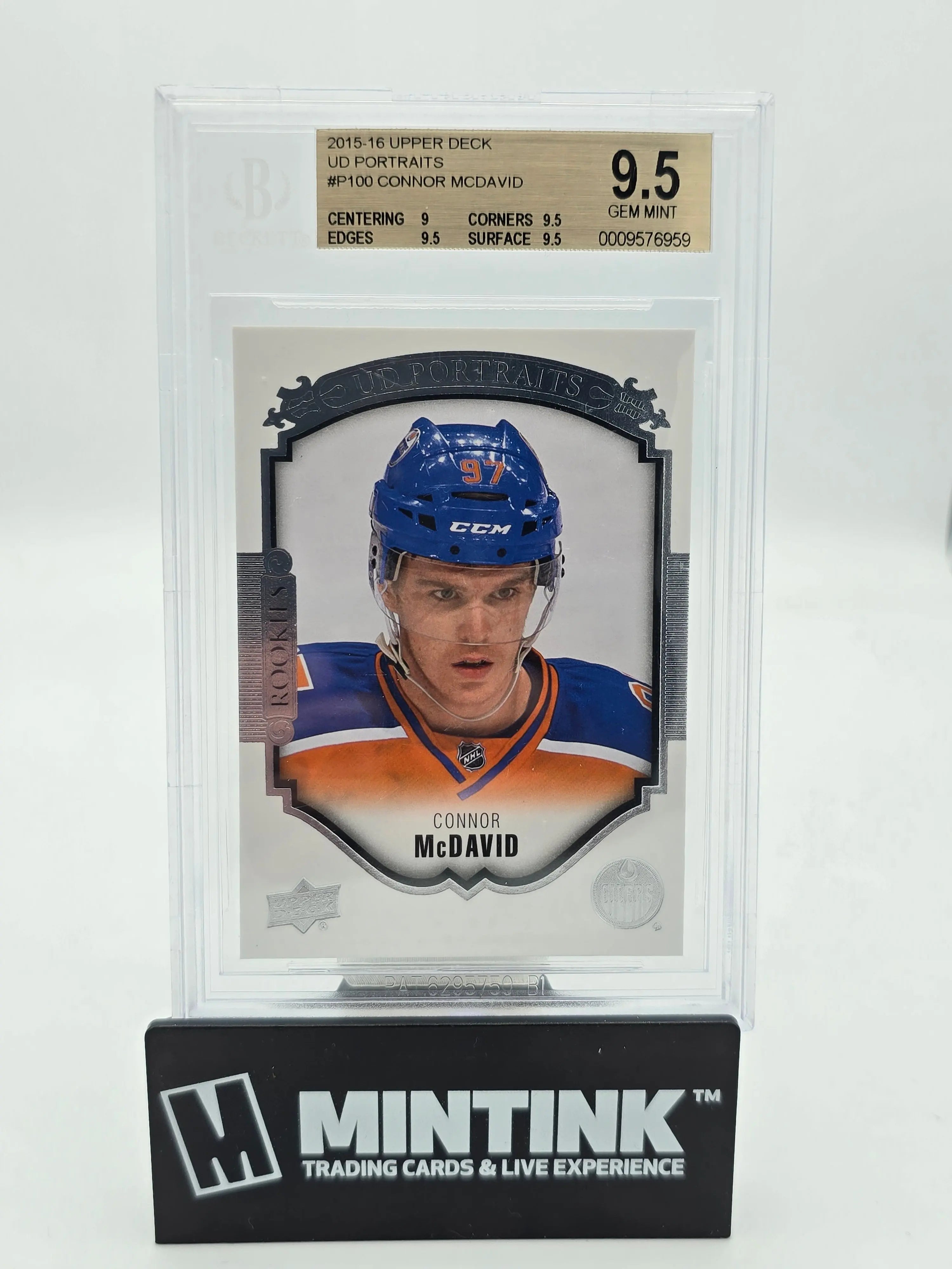 2015-16 Upper Deck Series 2 Hockey UD Portraits Connor McDavid Rookie Card BGS 9.5 Gem Mint - Perfect for Collectors & Hockey Fans Display