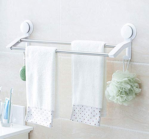 Sturdy Suction Cup Towel Rack with 2 Hooks - 60cm No-Drill Bathroom & Kitchen Organizer for Towels, Robes & Utensils | Space-Saving Storage Solution for Small Homes & Apartments