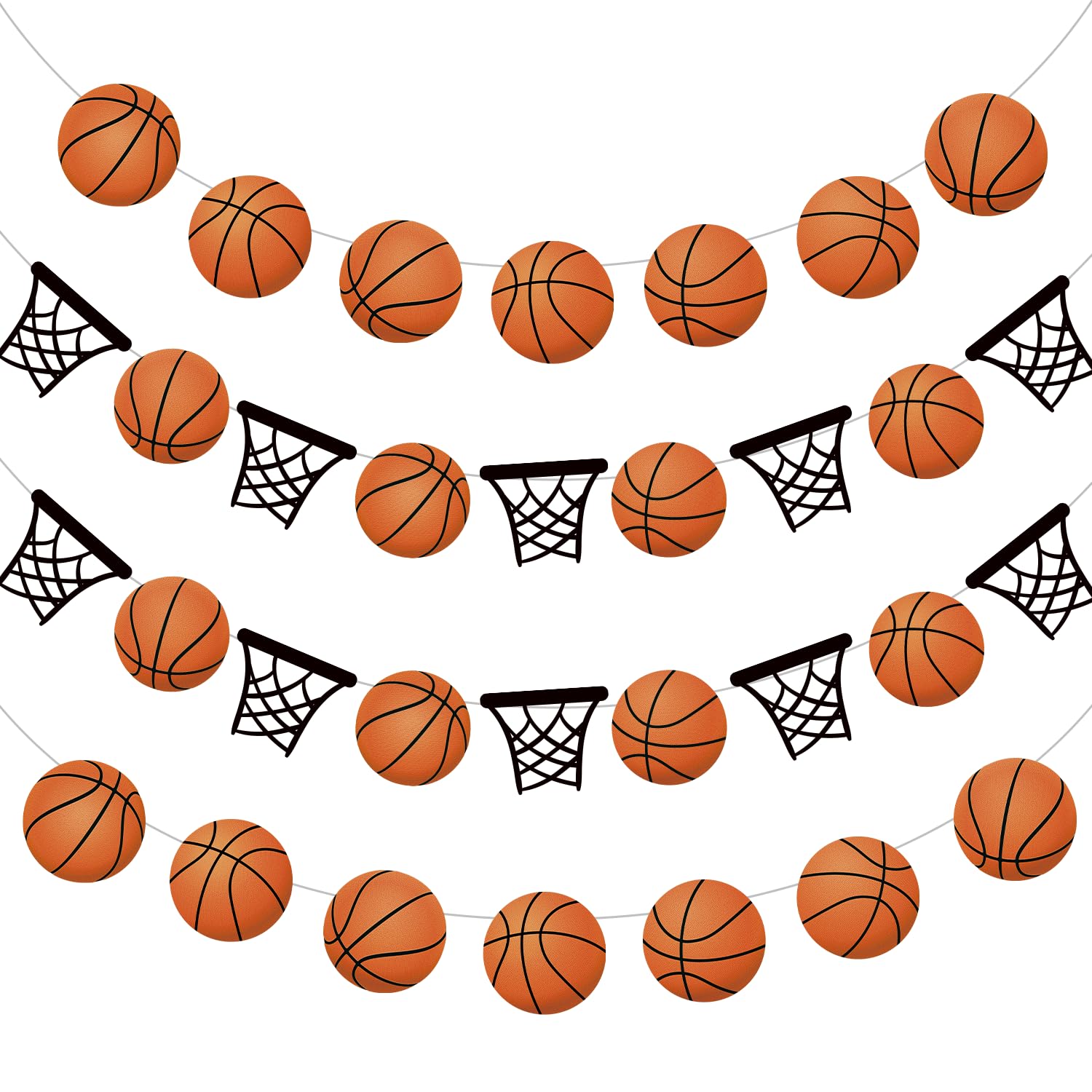 4-Piece Basketball Party Decorations Set - No-DIY Sports Theme Banners & Paper Garland for Slam Dunk Birthday Parties | Perfect for Game Day Decor, Sports-Themed Events & Basketball Fan Celebrations