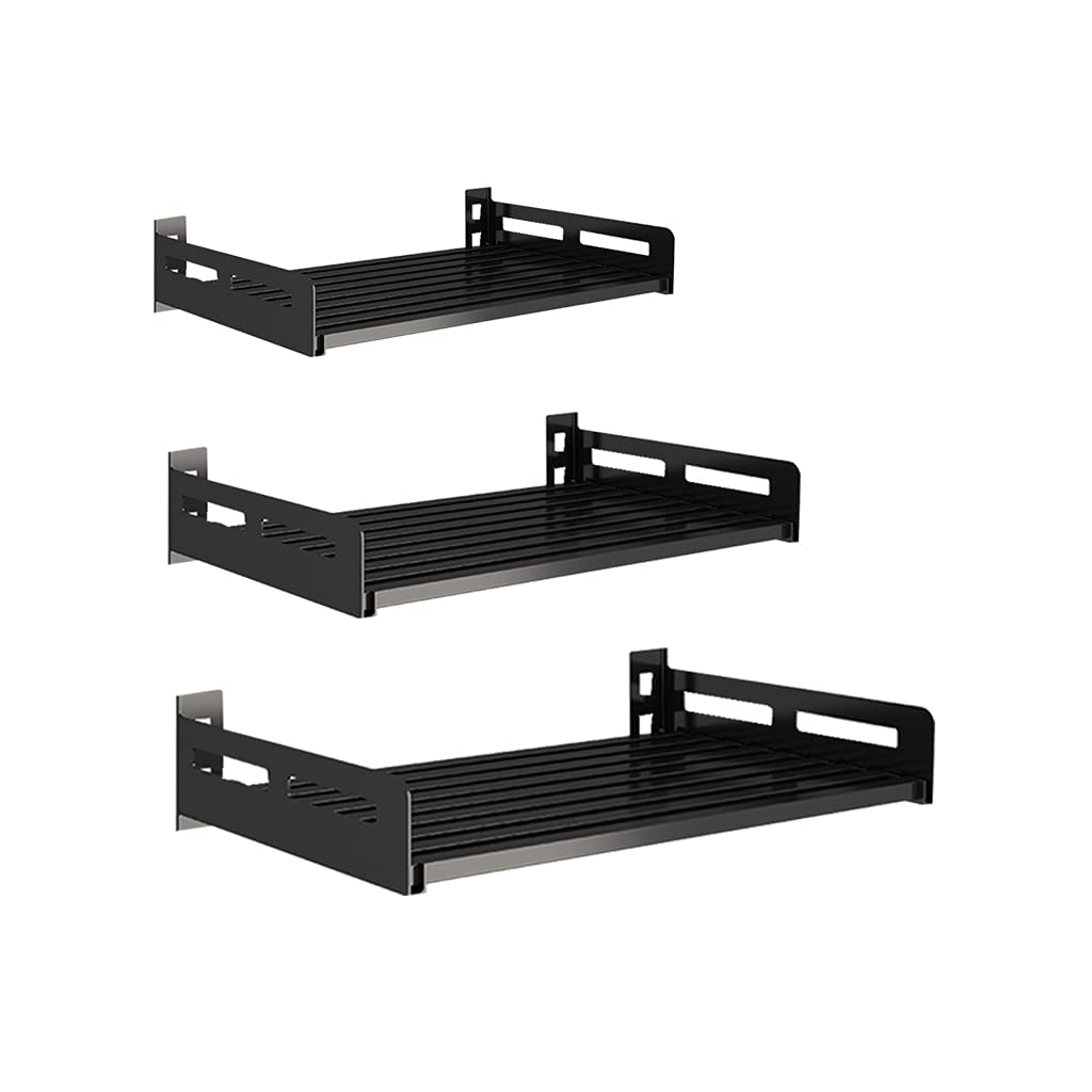 Perforation-Free Microwave Oven Rack - Wall Mounted Kitchen & Balcony Storage Shelf - Carbon Steel Black (110lbs Capacity) - Space Saving Solution for Small Kitchens & Compact Living Areas