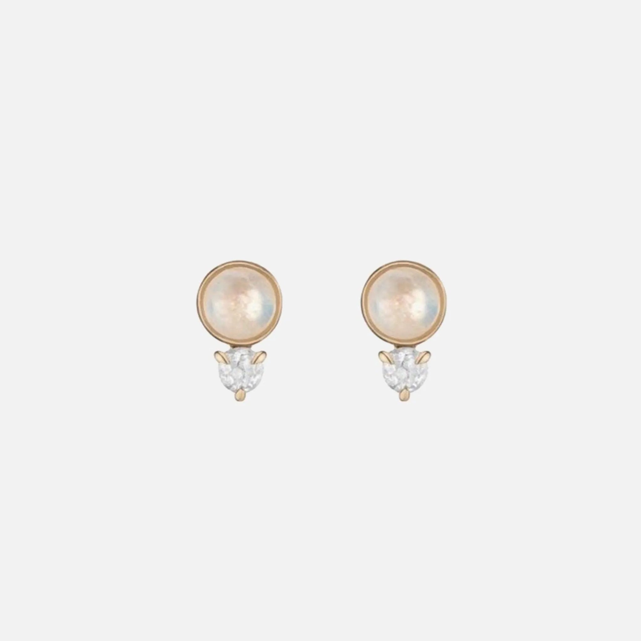 Natural Rainbow Moonstone & Diamond Stud Earrings for Women – Elegant Jewelry for Weddings, Parties & Everyday Wear