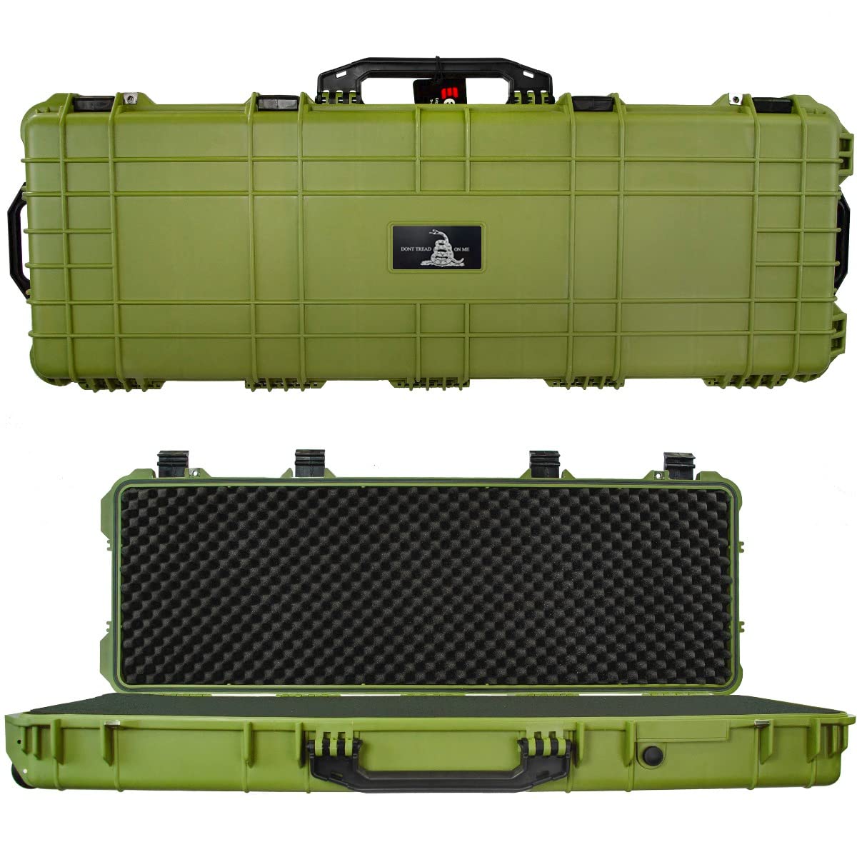 Eylar Don't Tread On Me Hard Rifle Case - 53 Inch Waterproof & Shockproof Gun Case with Protective Foam (Green) | Perfect for Hunting, Shooting Range & Firearm Storage