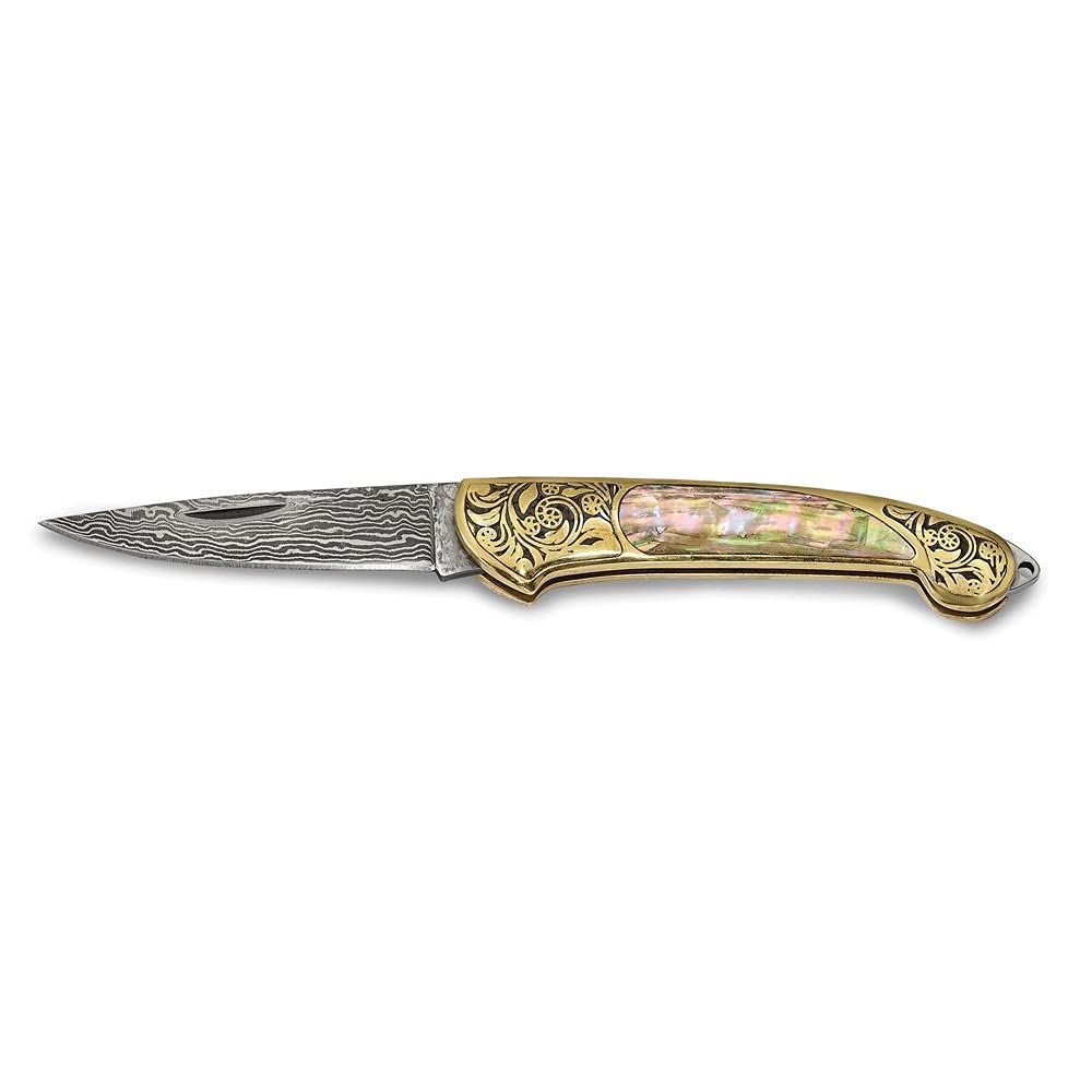 Premium Damascus Steel Folding Knife - 256 Layers, Genuine Abalone Shell Handle - EDC Pocket Knife for Camping, Hiking & Outdoor Adventures