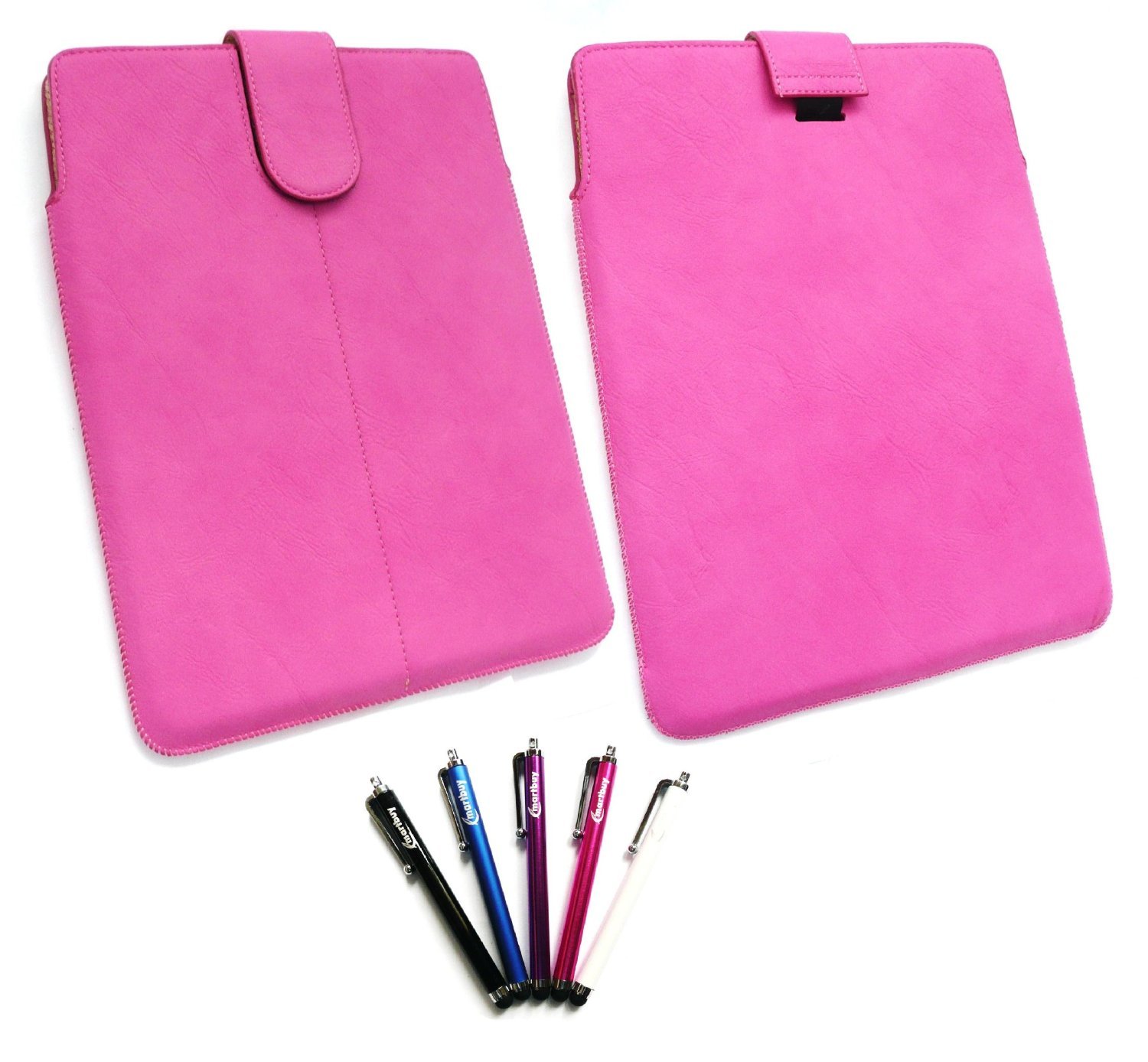 Emartbuy® 5-Pack Stylus Pens with Hot Pink PU Leather Pouch Case - Compatible with Odys Prime 9.4 Inch Tablet | Perfect for Drawing, Note-Taking & Touchscreen Devices