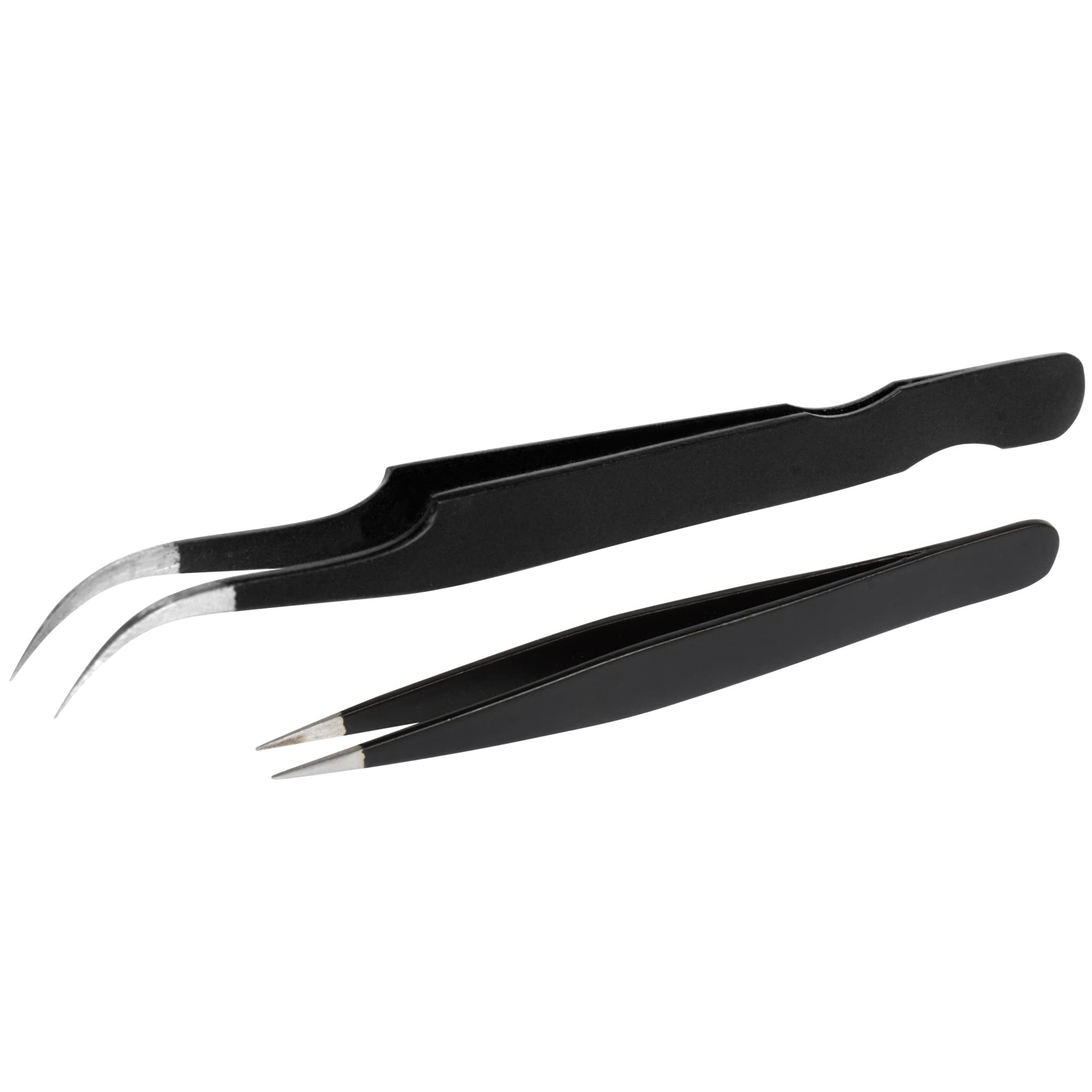 Professional Stainless Steel Eyelash Extension Tweezers Set - Straight & Curved Tips for Perfect Lash Application | 2-Pack False Eyelash Tools for Salon & Home Use