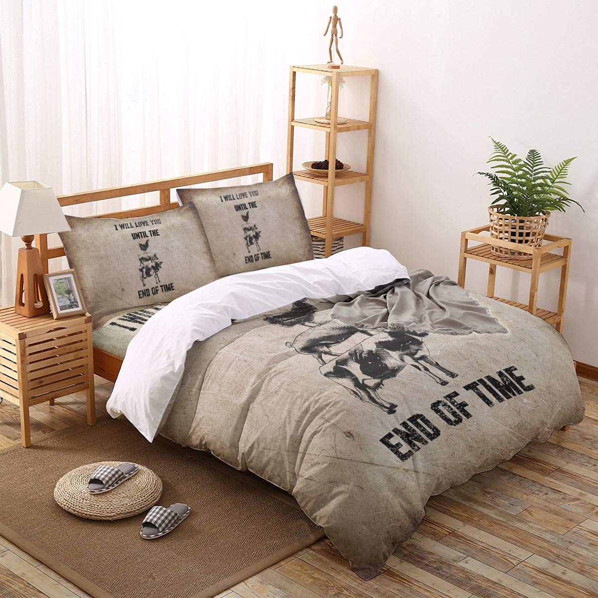 4-Piece Rustic Farm Animal Duvet Cover Set - Ultra Soft Cow Pig Chicken Print Comforter Cover with Zipper Closure & Corner Ties - Perfect for Farmhouse Bedroom Decor & Country Themed Guest Rooms