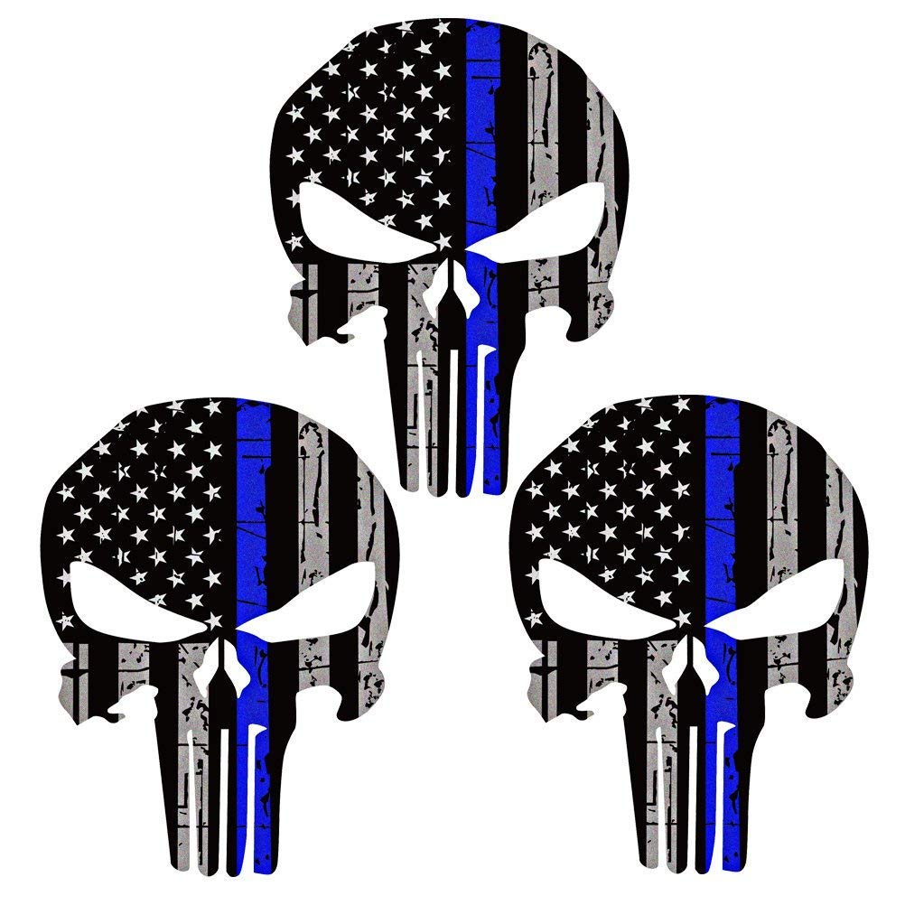3 Pieces US Flag Skull Hard Hat Stickers - Patriotic American Flag Decals for Helmets, Construction, Work Safety & DIY Projects
