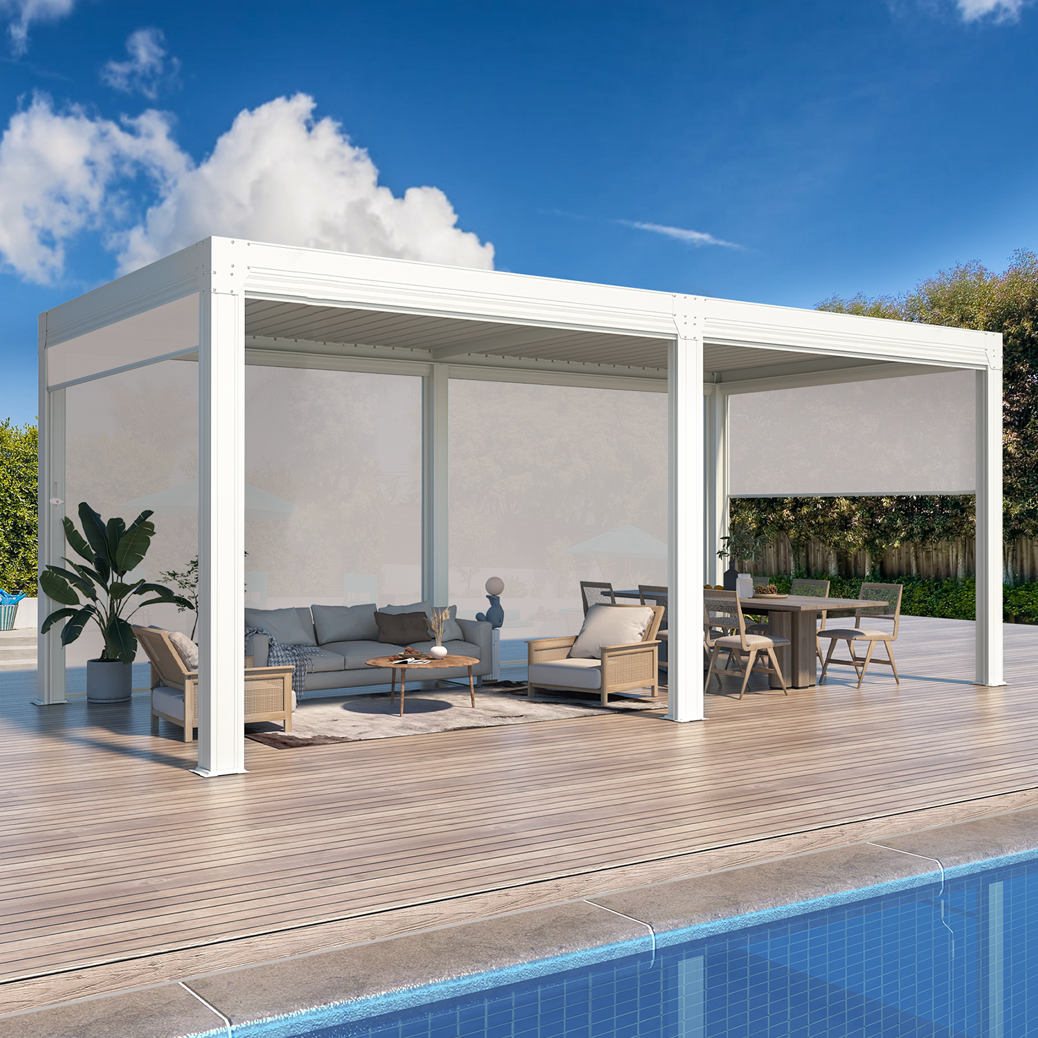EROMMY 10x20 Aluminum Pergola with Retractable Sun Shade - White Outdoor Patio Cover for Backyard, Garden & Poolside Relaxation