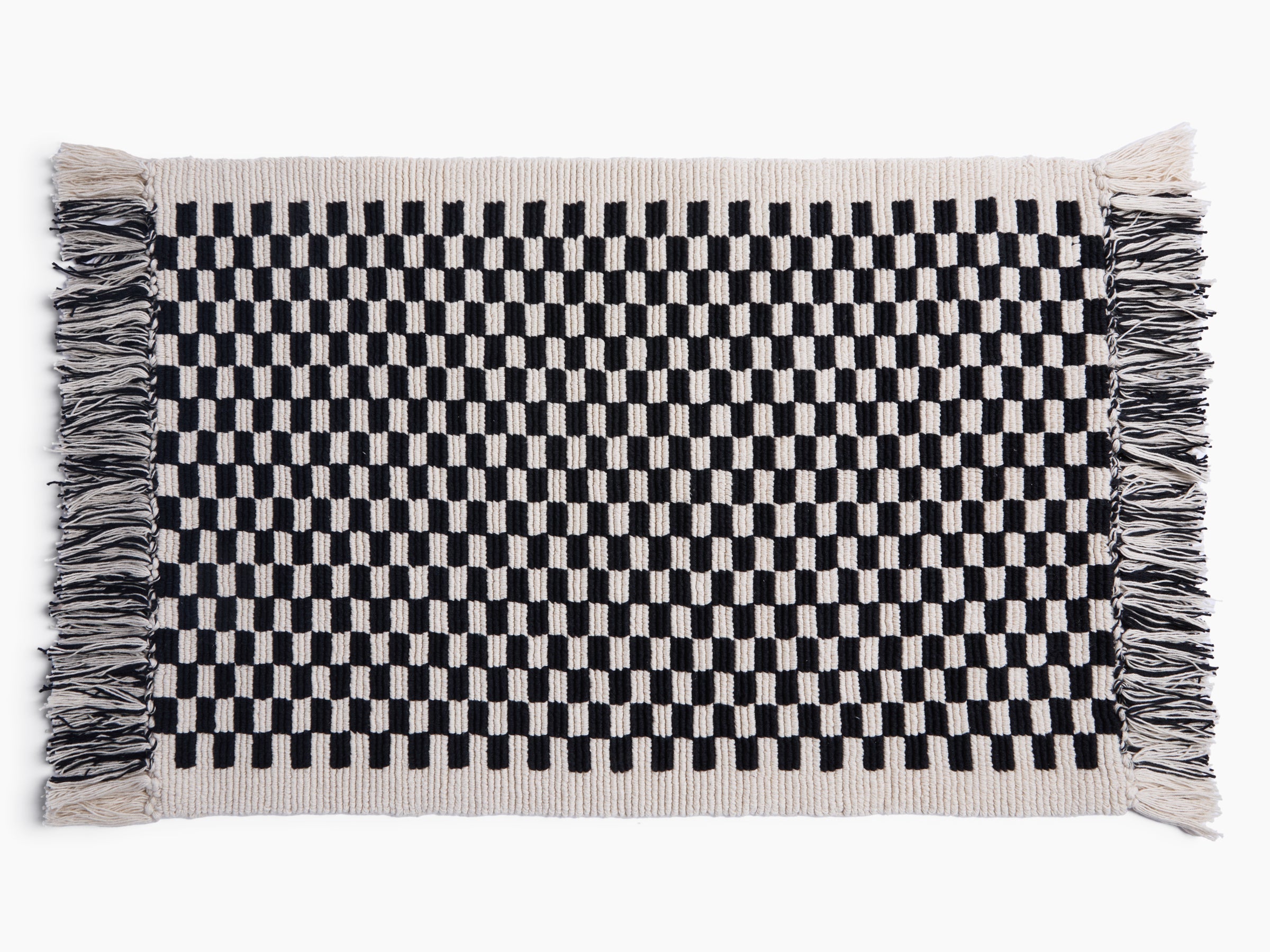 Organic Checkered Bath Rug - Natural & Black Non-Slip Bathroom Mat for Shower, Tub, and Vanity Area - Eco-Friendly Cotton Bath Mat for Modern Home Decor