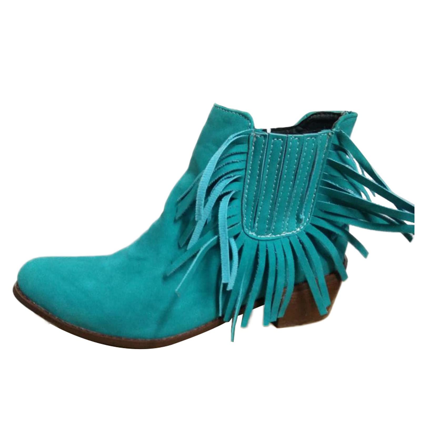 Women's Ankle Boots with Side Zipper & Fringe Detail - Chunky Heel Pointed Toe Booties for Fall Winter Fashion | Perfect for Office, Dating & Casual Outfits
