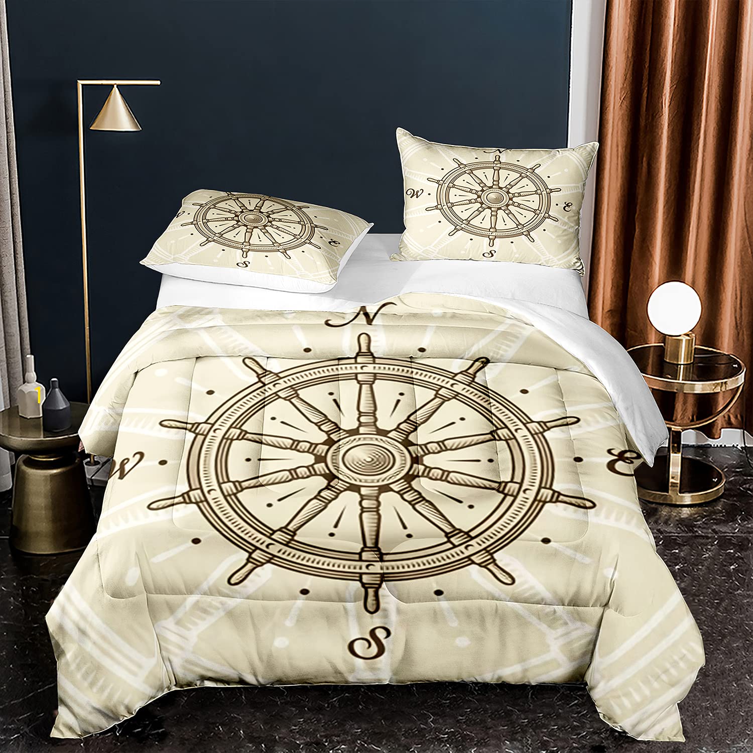Lianai Helm Rudder Full Size 3-Piece Nautical Boys Bedding Set - Soft Comforter & 2 Pillow Shams | Perfect for Kids' Bedroom, Dorm Room, and Themed Decor