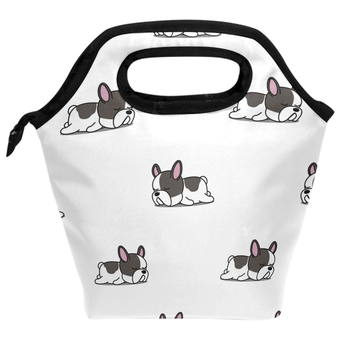 Insulated Lunch Bag with Cute French Bulldog Puppy Pattern - Reusable Cooler Tote for Women & Kids - Perfect for School, Office, Picnic & Meal Prep - Eco-Friendly Insulated Food Container for Daily Use