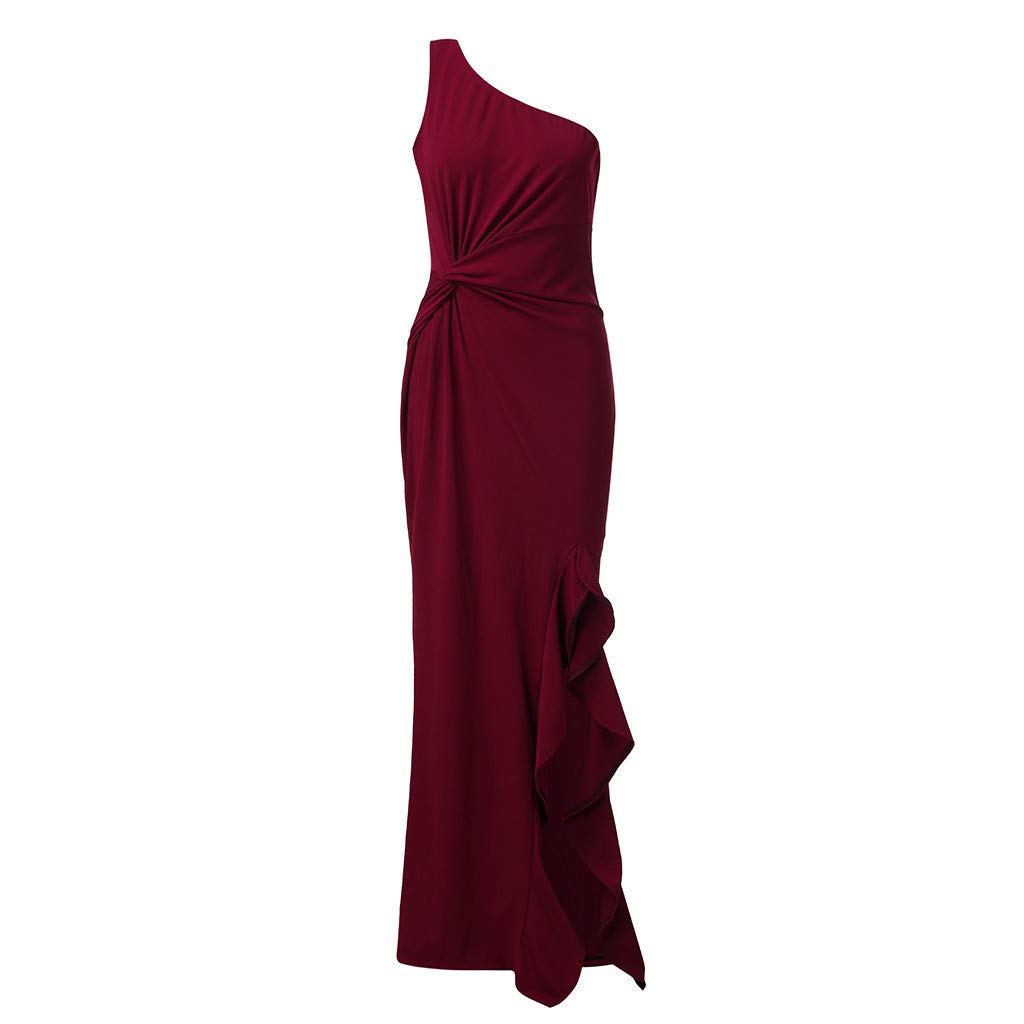 Elegant Ruched Shoulder Maxi Dress for Women - Slim Fit Formal Evening Gown with Ruffle Detail - Perfect for Weddings, Parties & Special Occasions