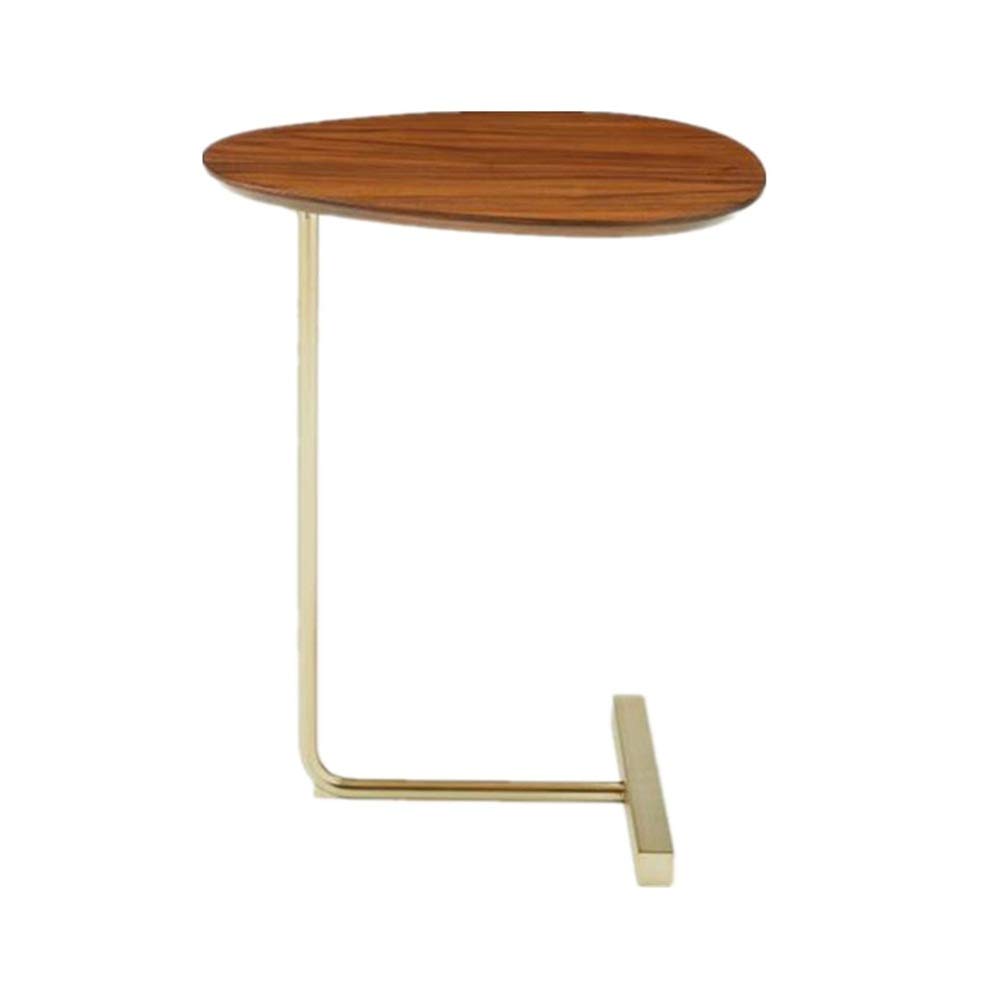 HUO Industrial C-Shaped End Table - Oval Coffee Table for Living Room, Bedroom & Office - Perfect as Sofa Side Table, Bedside Table or Snack Table - Sturdy Metal Frame with Wooden Top for Home Decor