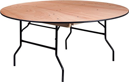 StarSun Depot 66 Inch Round Wood Folding Banquet Table - Clear Coated Finish Top (66