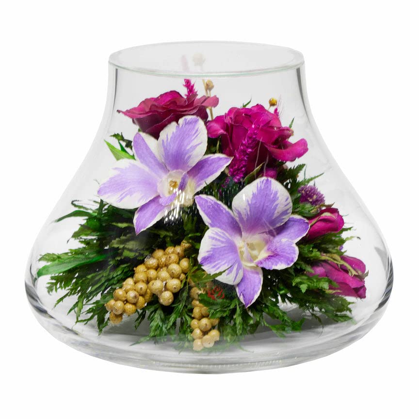 Luxury Preserved Orchid Arrangement in Glass Vase - Long Lasting Silk Flowers for Anniversary, Wedding, Corporate Gifts - Perfect for Home Decor, Office Centerpiece & Special Occasions