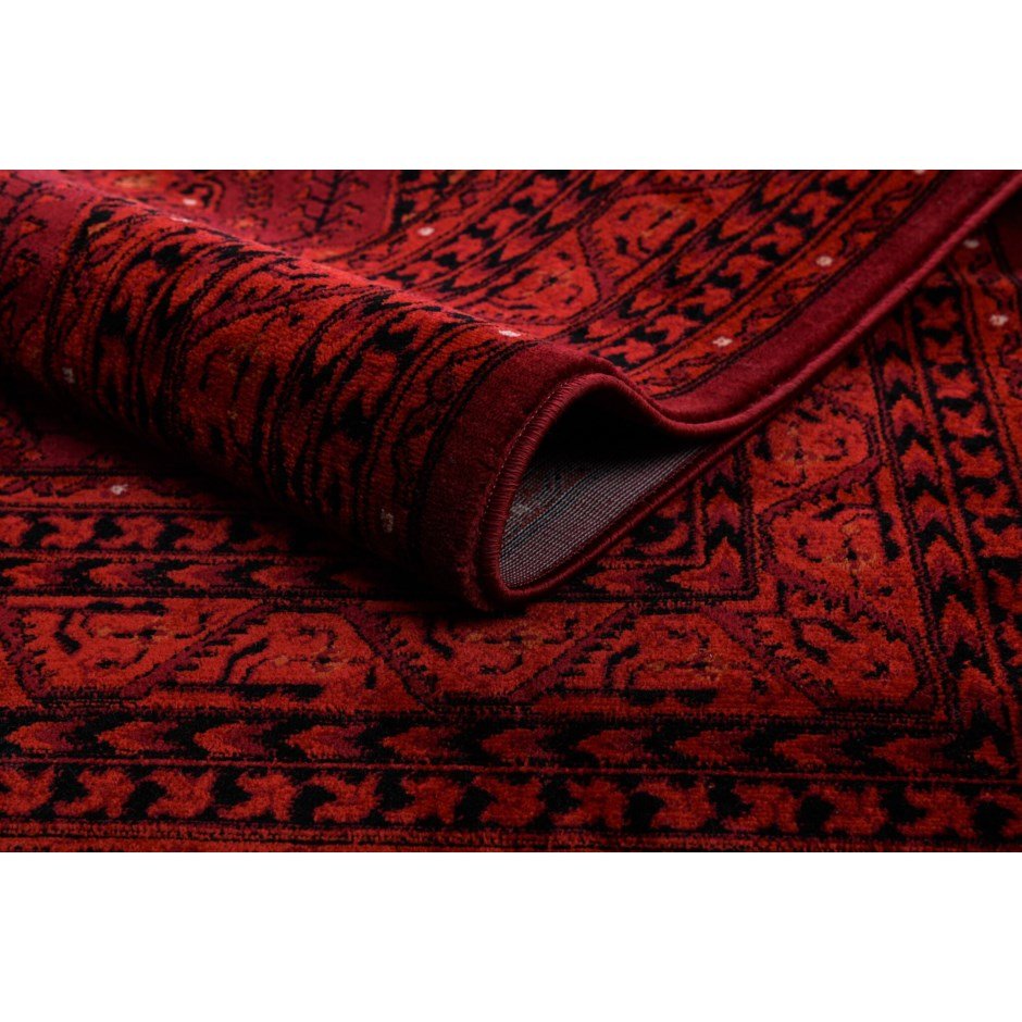 Handmade Afghan Herati Design Power Loom Rug - Red & Black Traditional Persian Style Carpet for Living Room, Bedroom, or Home Decor