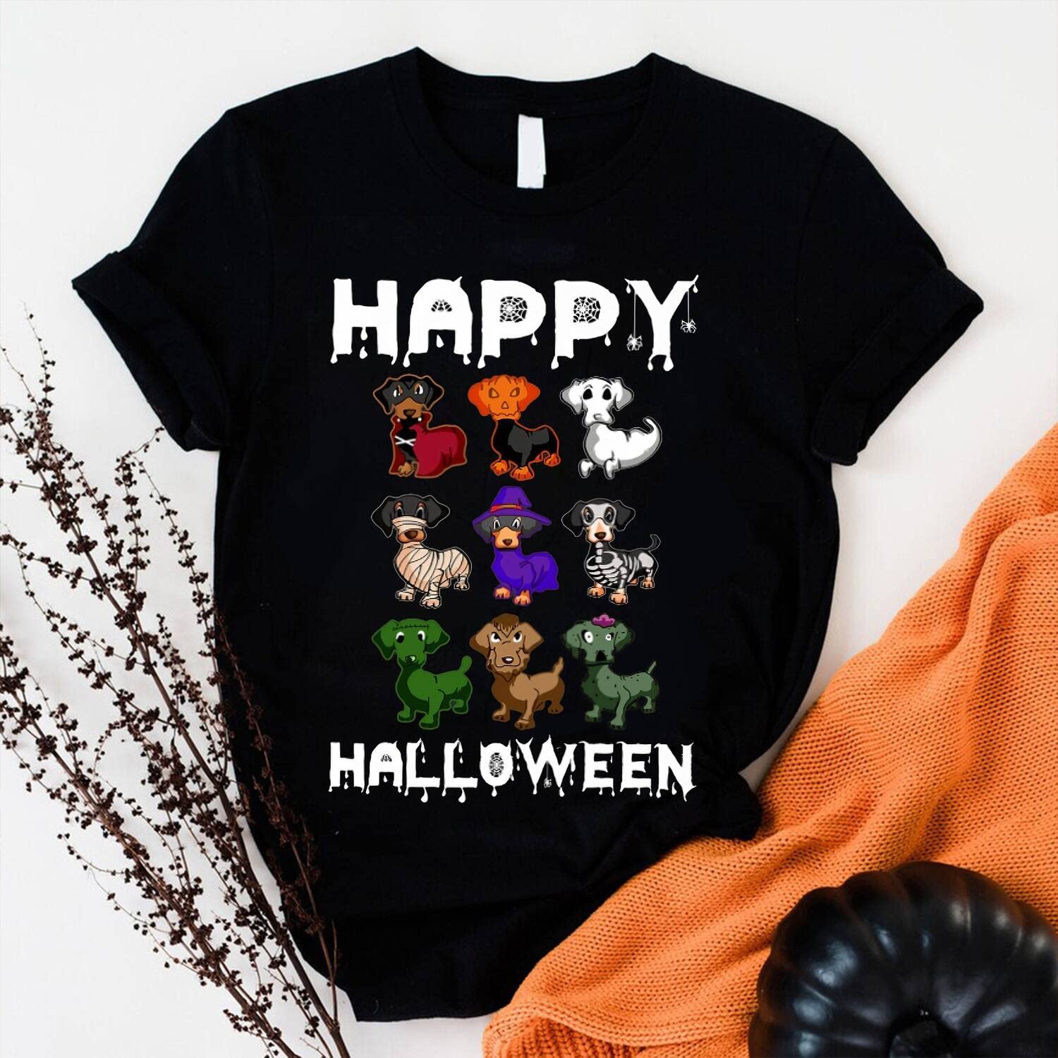 Funny Dachshund Halloween Shirt for Dog Lovers - Cute Wiener Dog Costume Gift with Floral Design - Perfect for Halloween Parties, Dog Mom Outfits & Dachshund Themed Events