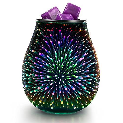 3D Glass Electric Wax Melt Warmer with PTC Heating & 7-Color LED Lights - Reusable Silicone Tray, Aromatherapy Oil Diffuser for Home, Office, Bedroom, Spa - Perfect for Relaxation, Mood Lighting & Fragrance Therapy