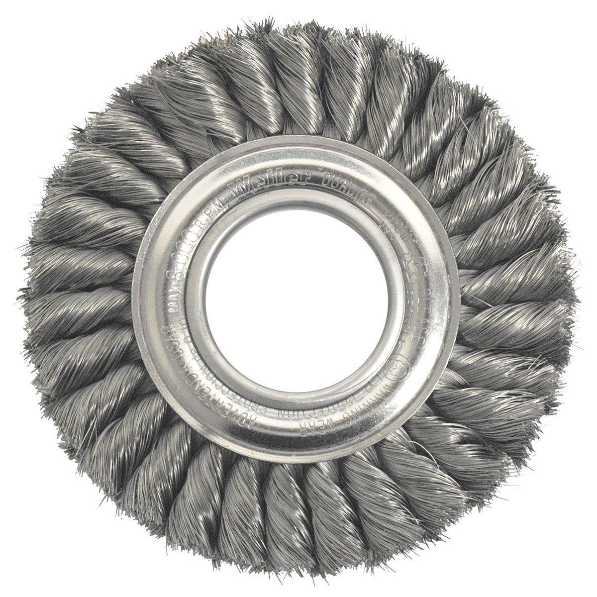 Weiler Steel Wheel Brush - 0.016 in Bristle Diameter with Arbor Attachment - 6 in OD, 2 in Center Hole (Model 09180) - Perfect for Metal Cleaning, Rust Removal & Surface Prep