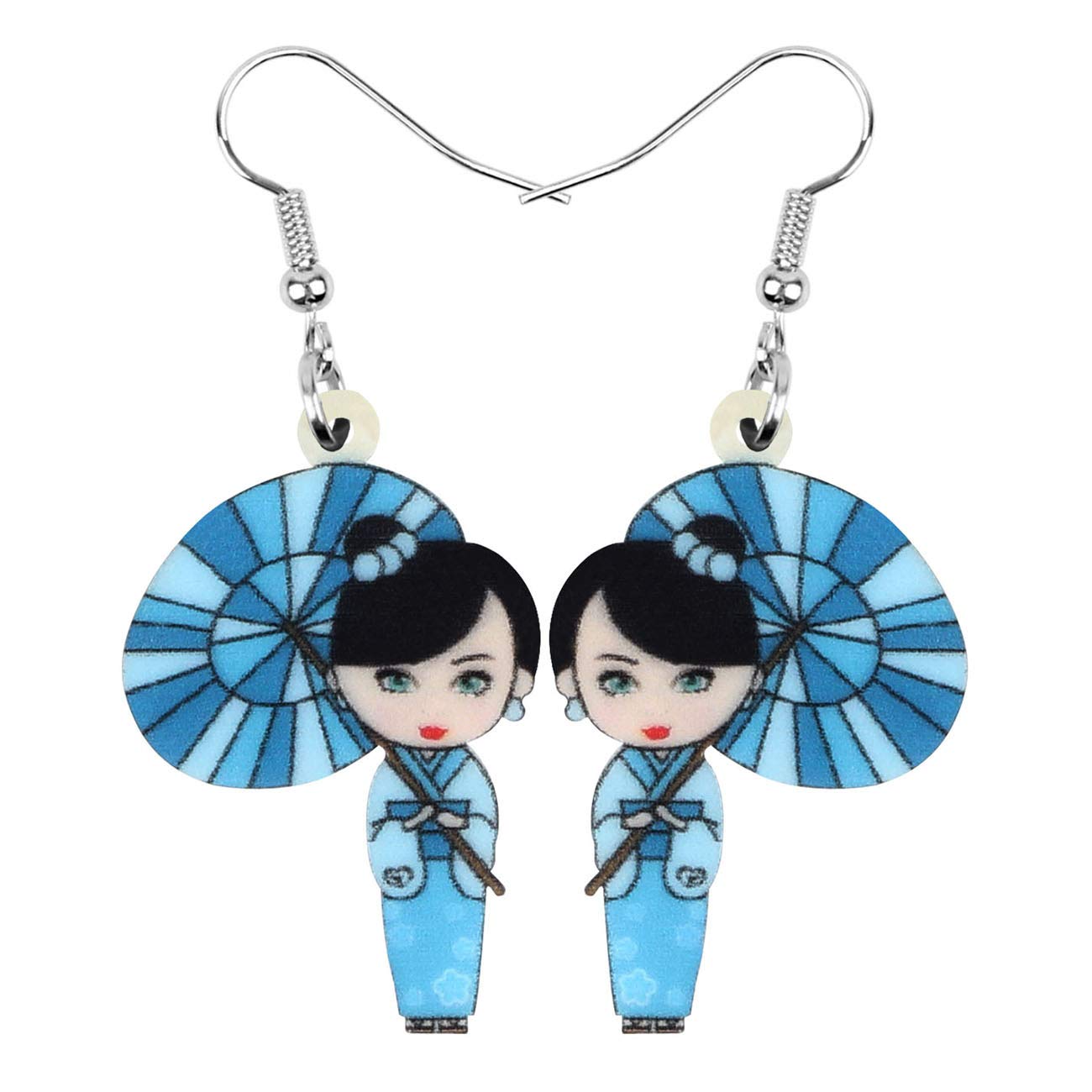 DUOWEI Acrylic Anime Cute Japanese Style Kimono Doll Earrings - Handmade Drop Dangle Charms Jewelry for Women, Teens, Girls - Perfect for Cosplay, Gift Giving & Kawaii Fashion Accessories