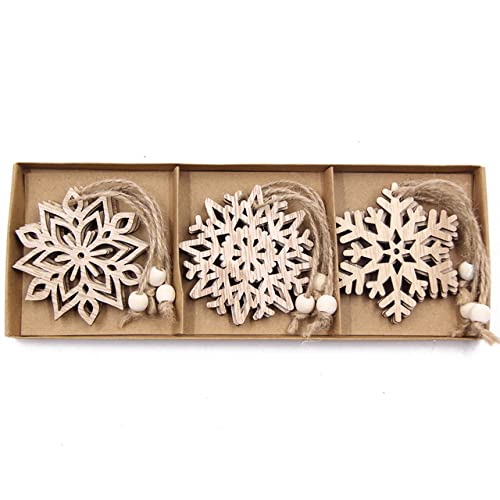 12Pcs Hollow Christmas Wooden Ornaments Set - Snowflake Design Hanging Pendants for Tree, Party & Holiday Decorations - Perfect for Xmas, Home, Office & Festive Celebrations