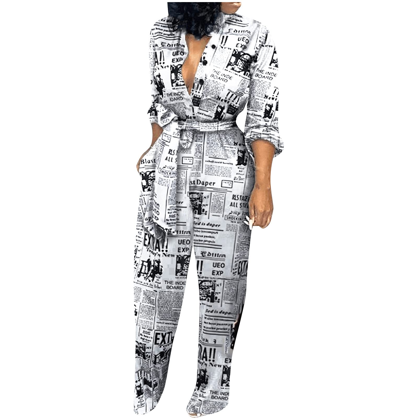 Vintage Women's Long Sleeve Wide Leg Jumpsuit with Belt - Floral Print Romper for Fall Outfits | Casual Wear, Office Attire & Party Dresses