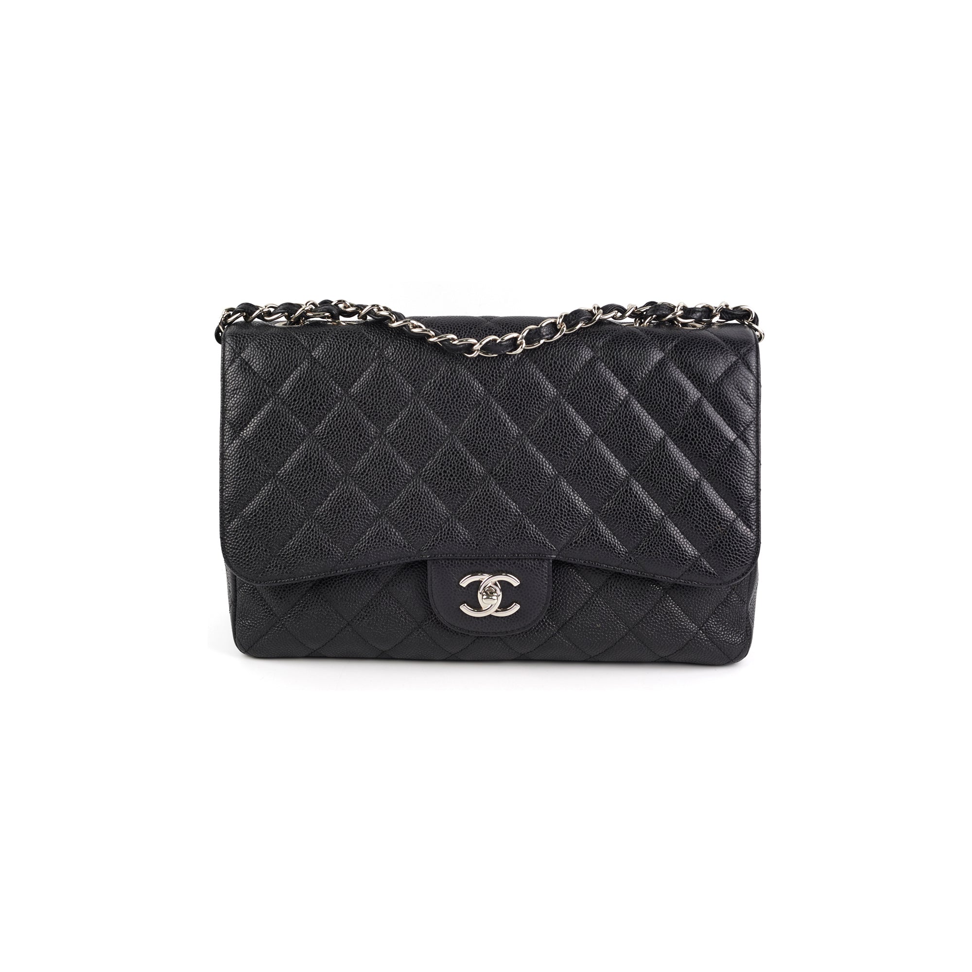 Chanel Single Flap Jumbo Caviar Black Leather Shoulder Bag - Luxury Designer Handbag for Women | Perfect for Work, Evening Events & Everyday Use