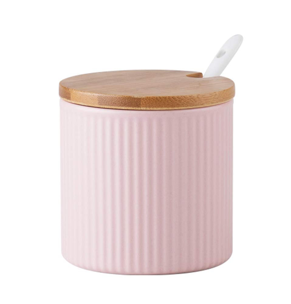 Ceramic Embossed Stripe Sugar Bowl with Lid & Spoon - Elegant Spice Jar for Sugar, Salt, Coffee, Tea Storage - Perfect for Kitchen, Dining Table & Coffee Station Decor