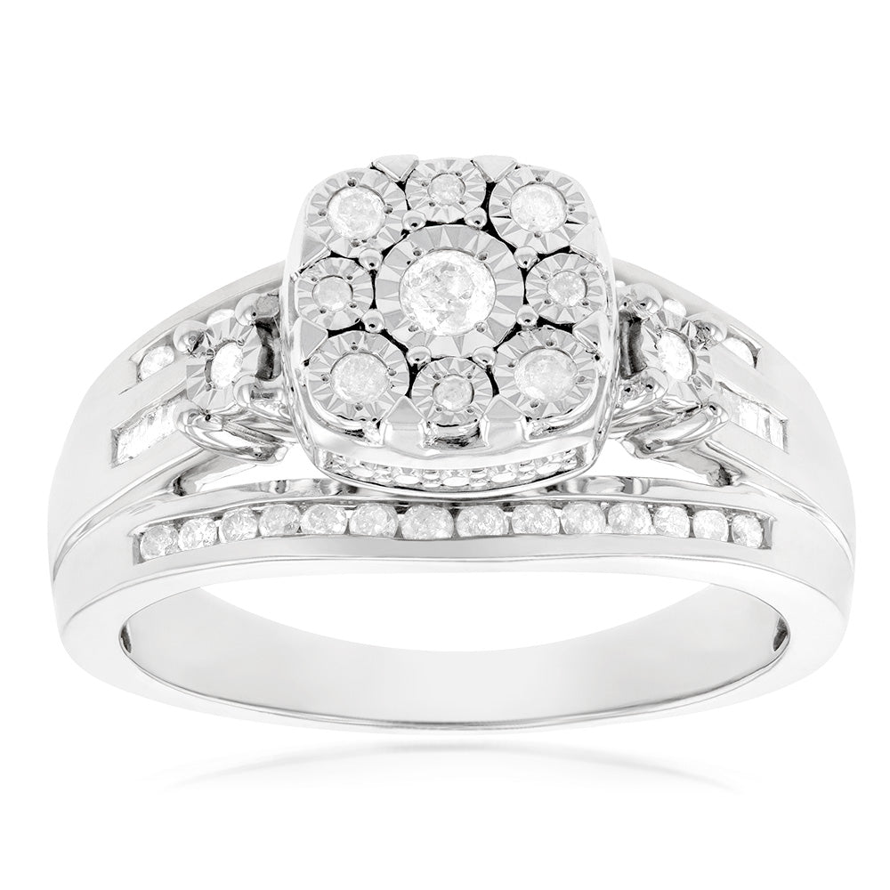 1/2 Carat Diamond Dress Ring with 49 Diamonds in Sterling Silver - Elegant Women's Jewelry for Weddings, Anniversaries & Special Occasions