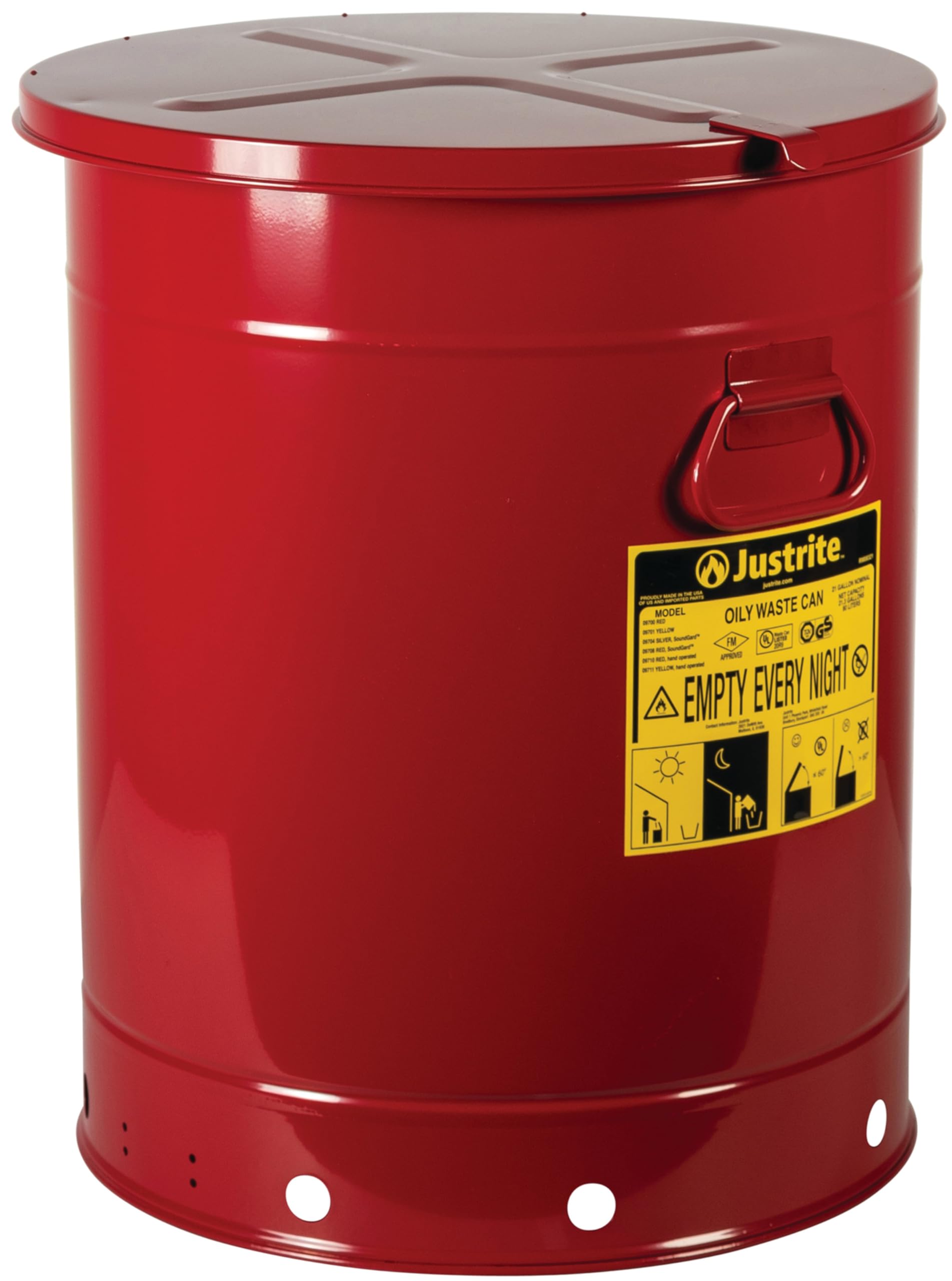 Justrite 21 Gallon Galvanized Steel Oily Waste Can with Self-Closing Lid - 23.5